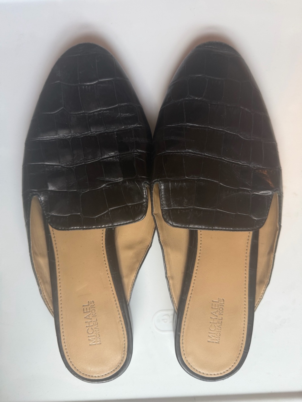 Michael Kors Black Croc-Embossed Leather Slip-On Flats